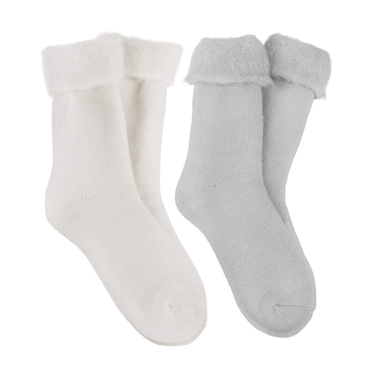 Totes Women's Grey / Oat Premium Twin Pack Recycled Brushed Thermal Bed Sock