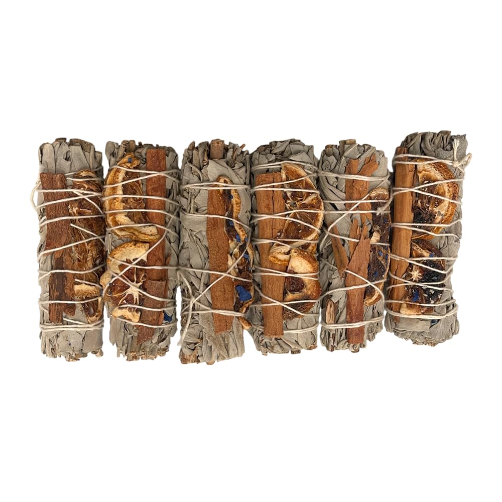 Smudge Sticks, White Sage, Cinnamon and Orange 4", Pack of 6