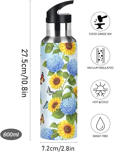 Miniatura 9 de Yellow Sunflowers Stainless Steel Water Bottle 32 Oz Leakproof Water Bottles, BPA-Free Sports Water Bottle with Straw