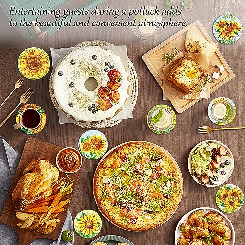 Image of 8 Pcs Sunflower Diamond Painting Coasters with Holder, DIY Diamond Art Coasters Kit, Small Diamond Art Kits Non Slip Handmade Table Decor Craft for Adults