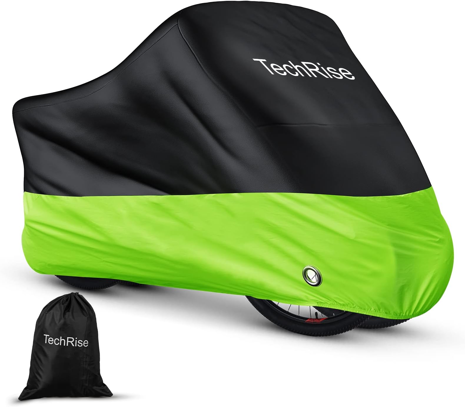 TechRise Bike Cover for 2-3 Bikes, Outdoor Motorbike Covers 220CM Long, 210D Oxford Waterproof Bicycle Cover Anti Wind Dust Rain UV with Lock-holes & Storage Bag for Mountain bikes/Road Bikes (Green)