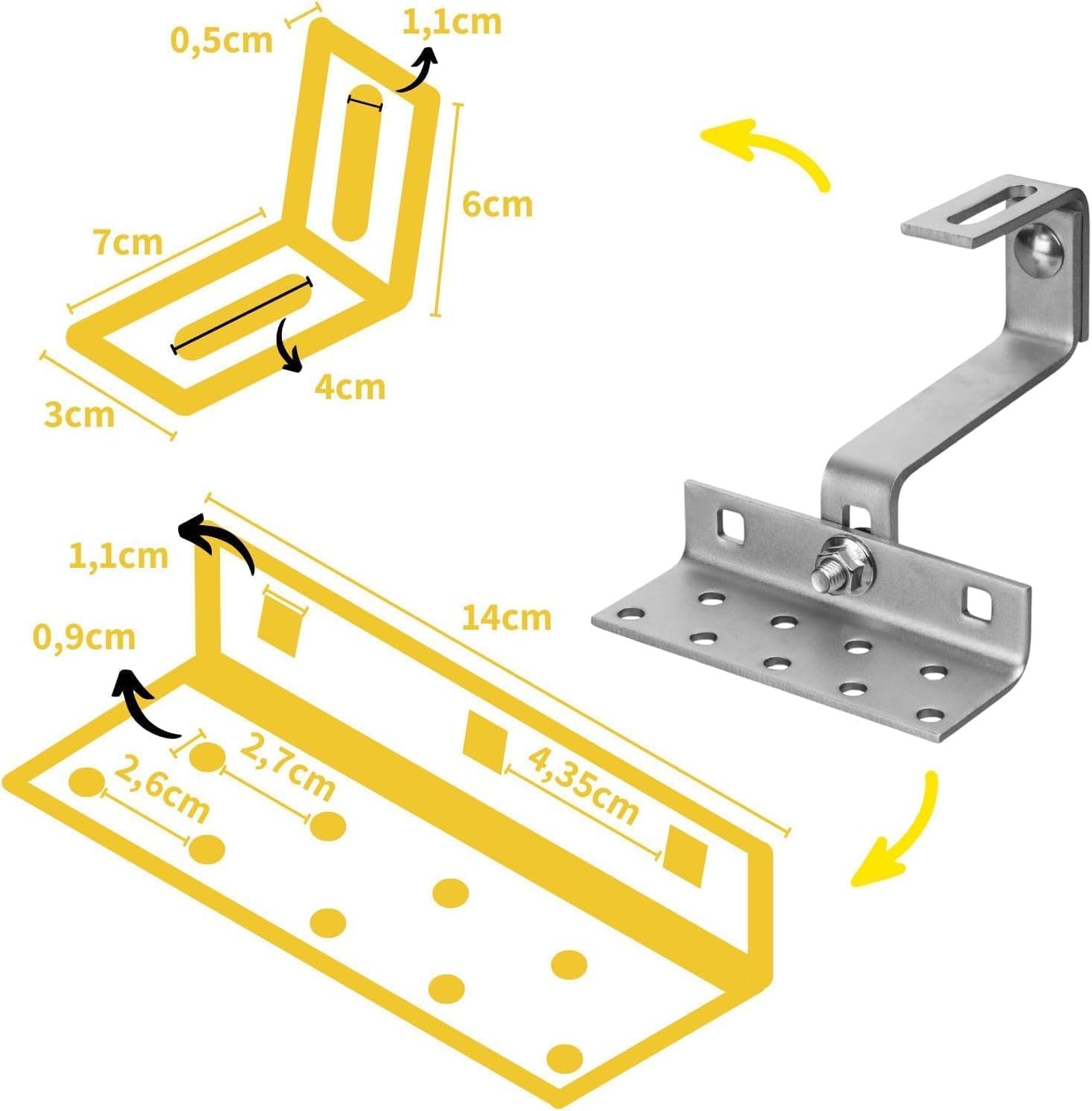 Avoltik 6x Dachhaken (3-fach verstellbar) Photovoltaik Halterung I Dachhalterungen Solarmodule A2 aus rostfreiem Edelstahl 1.4301 I robuste Dachhalterung Balkonkraftwerk zur sicheren Montage