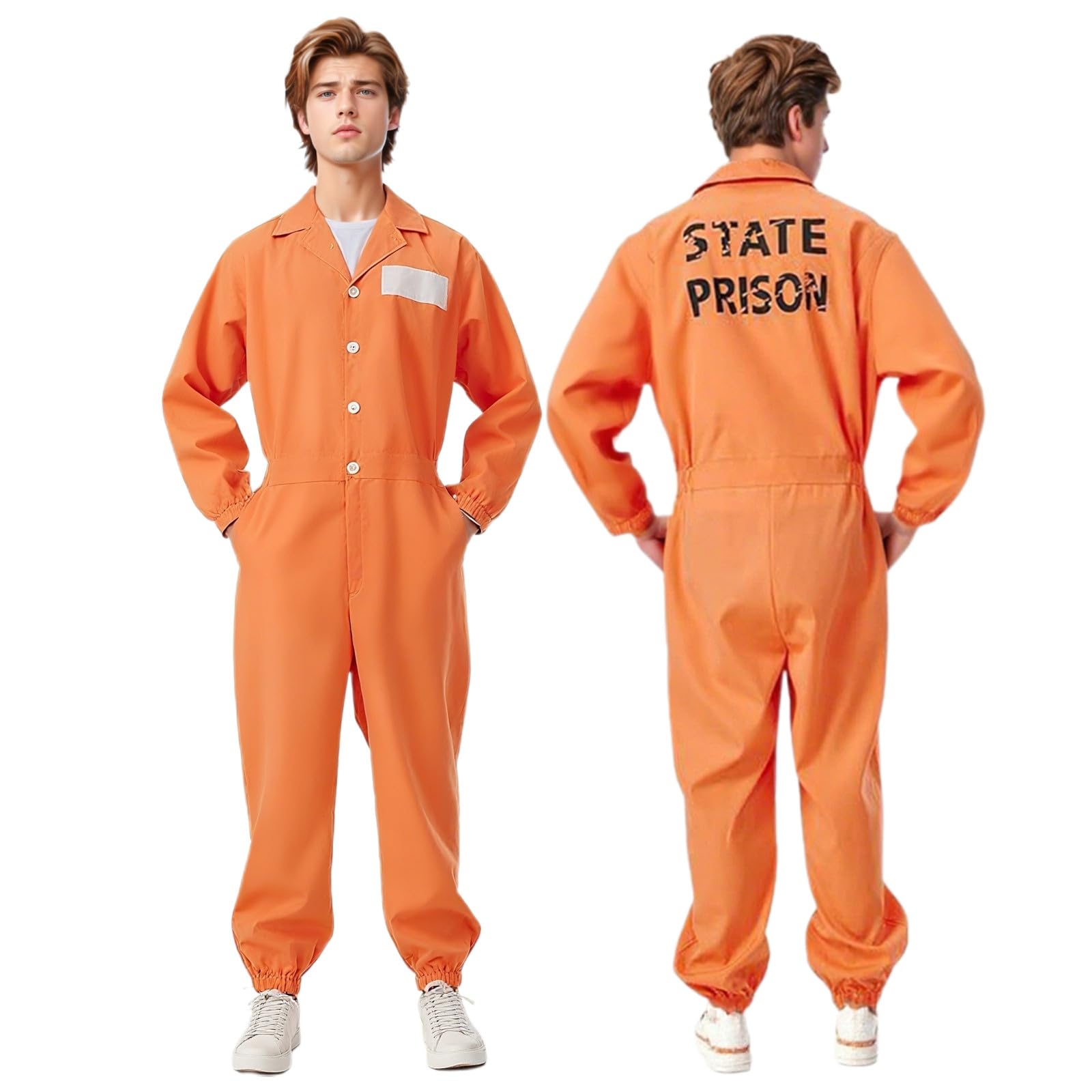 Adult Mens Womens Orange Prison Jumpsuit, Fancy Dress Costume Convict Boiler Suit Prisoner Overalls Jail Jump Up Outfit for Halloween Carnival Party Cosplay — image 1