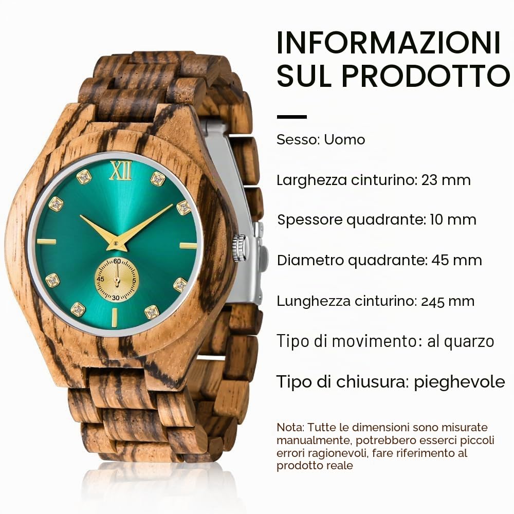Tiong Orologio da uomo in legno di bambù Invertito Geometrico Orologio analogico al quarzo per uomini Orologi in legno fatti a mano, Wq1242-marrone, Retrò
