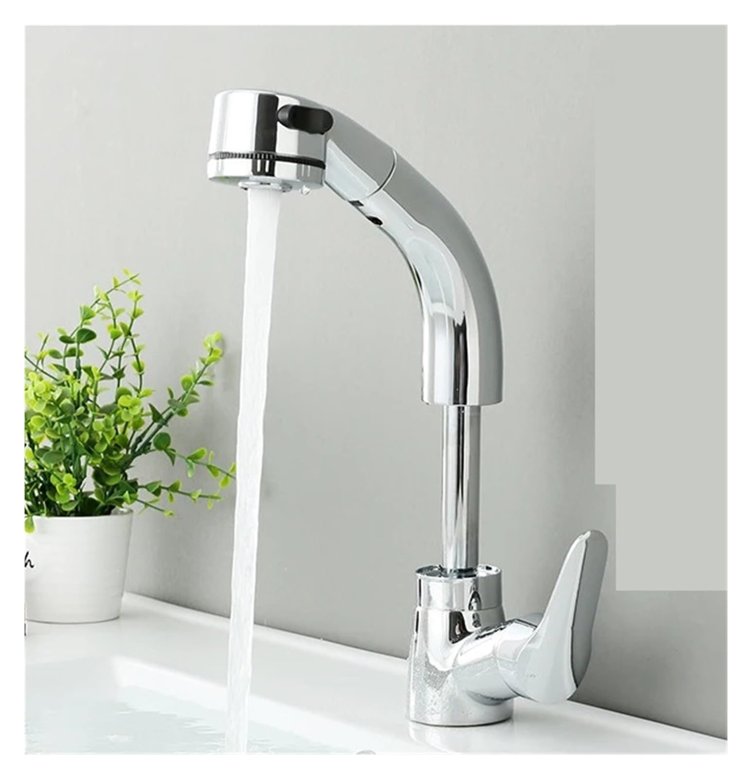 Robinet salle de bains extractible chrome et mitigeur eau chaude froide sur plage