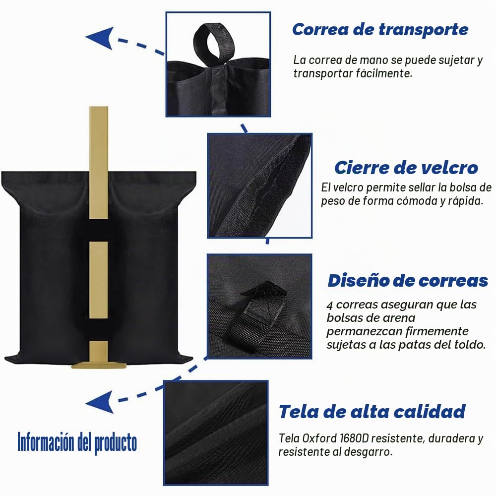 Bolsa Arena Contrapeso,4 Piezas Pesos para Carpas,800D Tejido Oxford Saco Arena,Diseño de Doble Bolsillo,Resistente a Los Rayos UV, Al Viento,A la Lluvia y a la Nieve,para Uso en Rxteriores(40x45cm)