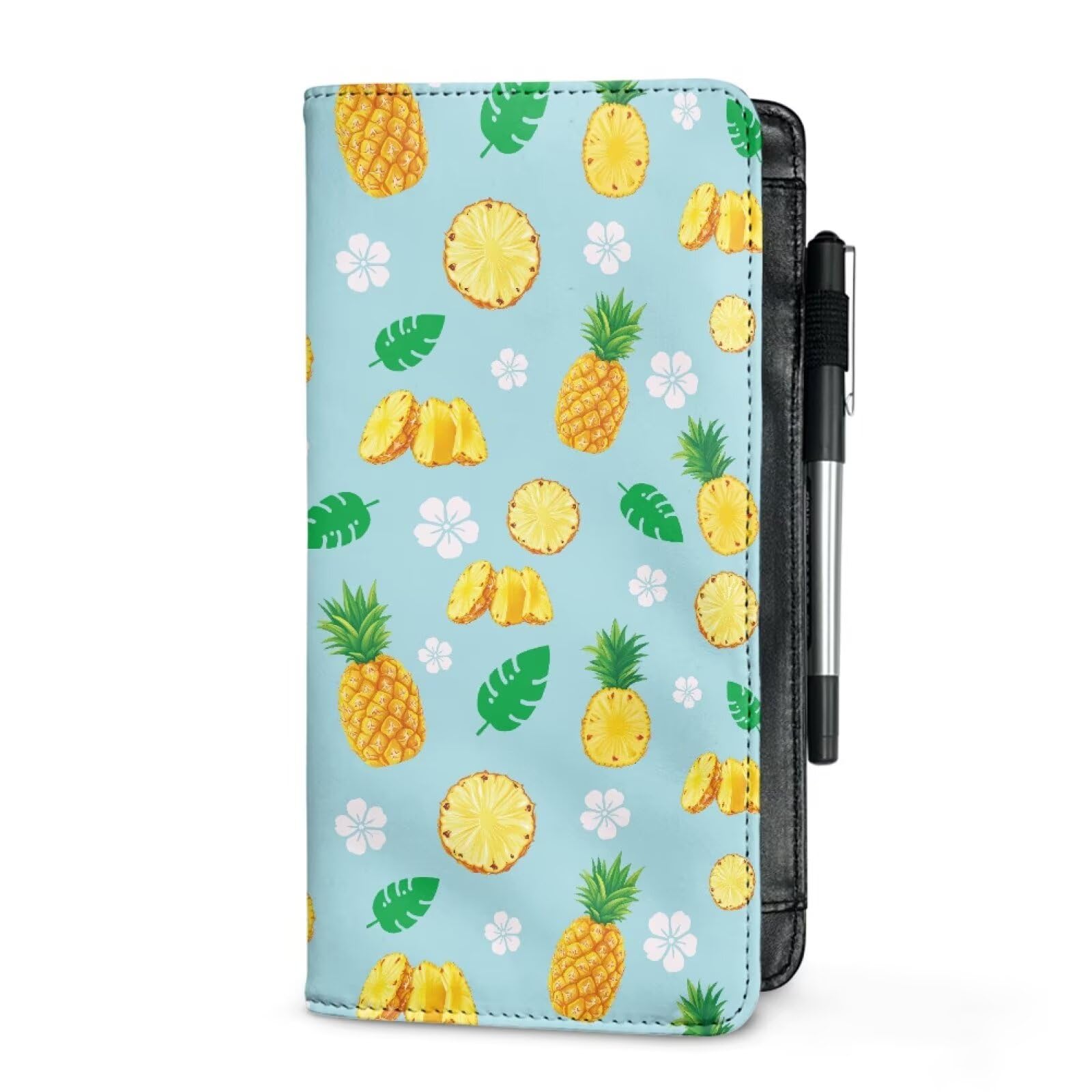 ZCFYGDX Custom Logo Text Efficient Organization Server Book for Waitress – Pineapple Print Leather Waiter Book with Zipper Pocket, Durable Construction, Includes Side Pocket & Pen Holder 9x5 Inches