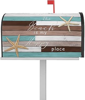 Mailbox Cover Magnetic Coastal Vacation Beach Starfish Mailbox Covers Standard Size 21x18in,Mailbox Covers Wrap Post Letter Box Cover for Garden Yard Outdoor Decor Vintage Colorful Wooden Board