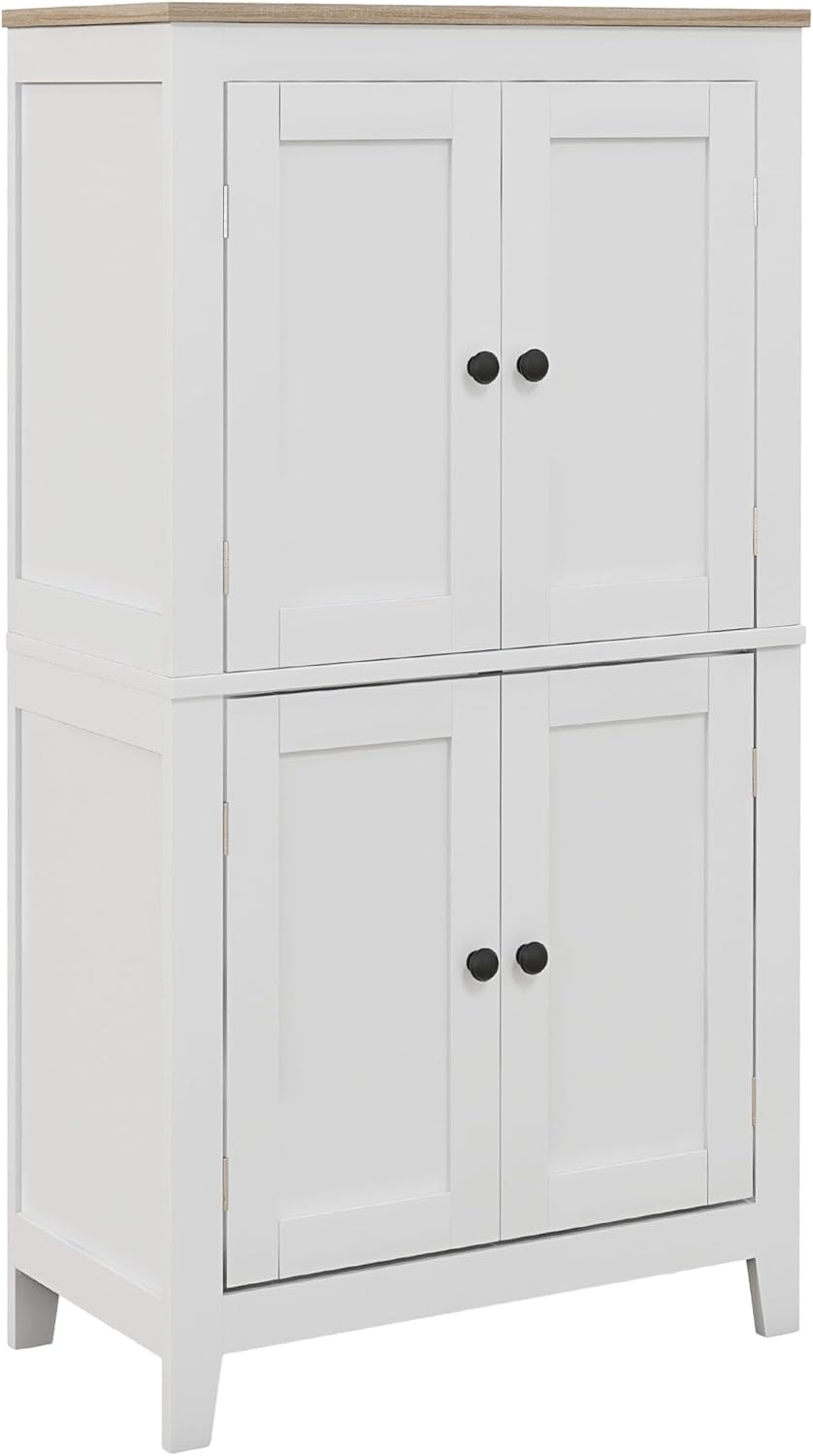 HOMCOM Bathroom Cabinet, Modern Freestanding Bathroom Floor Cabinet with 4 Doors, 2-Tier Cupboards & Adjustable Shelves, White