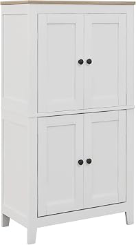 HOMCOM Bathroom Floor Cabinet with 4 Doors, Adjustable Shelves, White