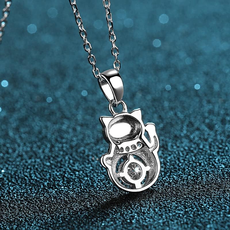 NONNYL S925 Sterling Silver Cat Necklace Gifts for Women - Silver Cat Mosang Diamond Pendant Collarbone Necklaces Christmas Gifts Jewelry for Wife Girlfriend Her