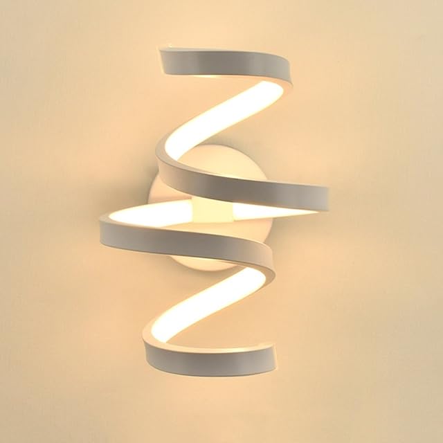 Modeen 18W LED Spiral Wall Lamp Living Room Bedside Bedroom Aisle Light Simple Modern Aluminum Acrylic White Wall Sconce Light