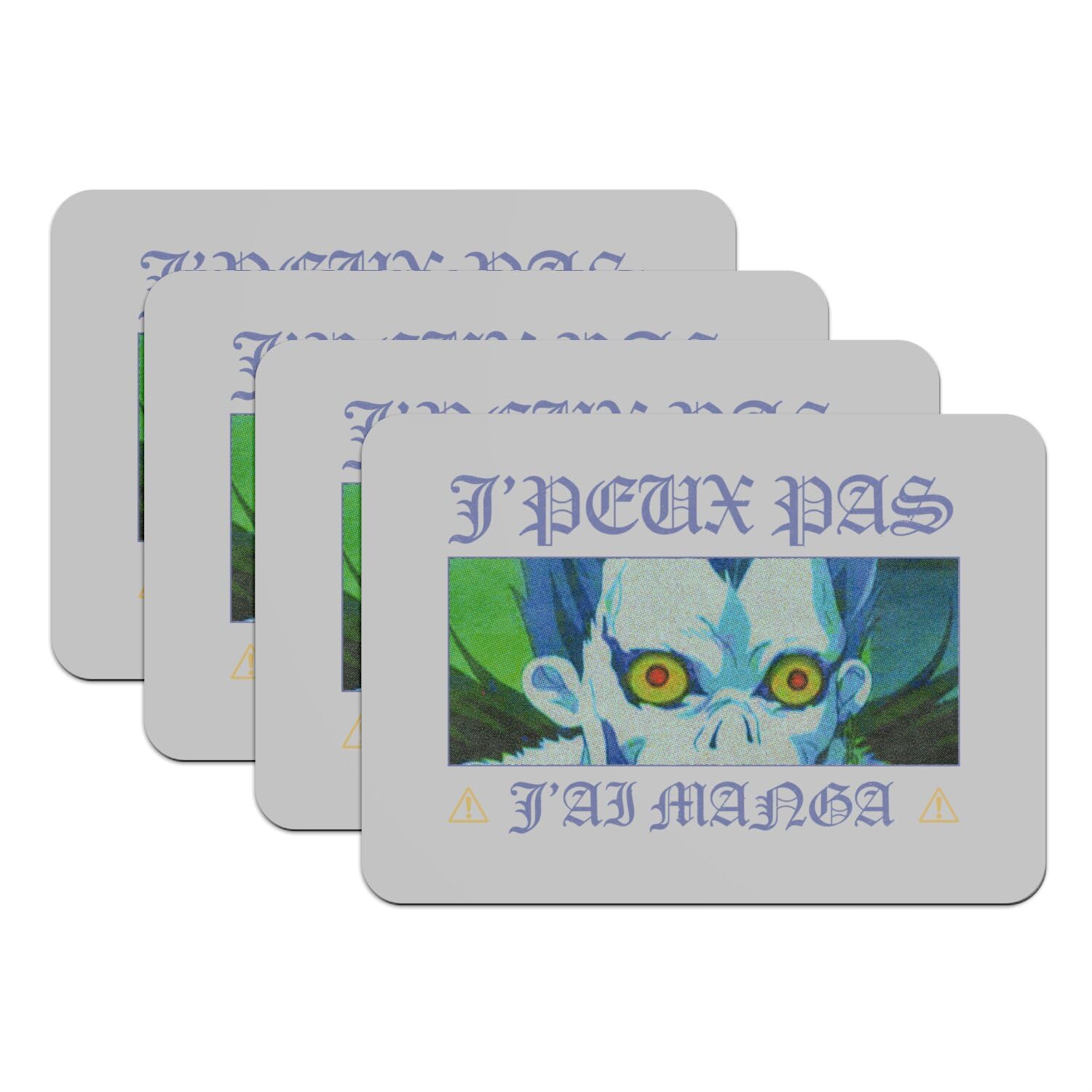 Sets de table manga Ryuk lot de 4 dessous caoutchouc gris grand format
