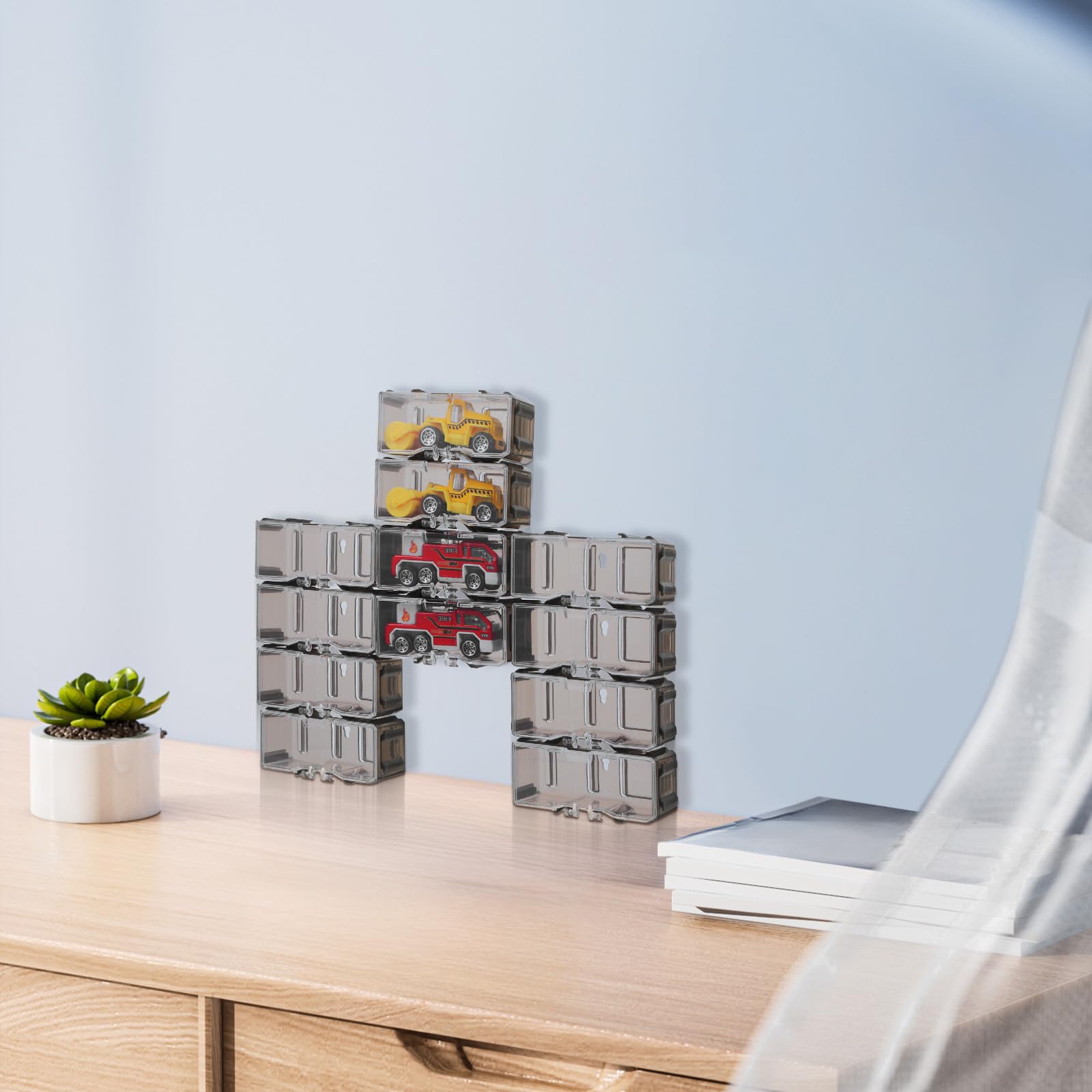 TOYANDONA Vetrina per Macchinine 1: 64 Trasparente 40 Pezzi in Plastica | Scatola Espositiva per Modelli di Auto, Organizer per Collezioni, Design Elegante