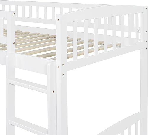 Miniatura 6 de Cama baja de tamaño individual con tobogán y escalera, marco de cama de madera para niños y niñas, color blanco