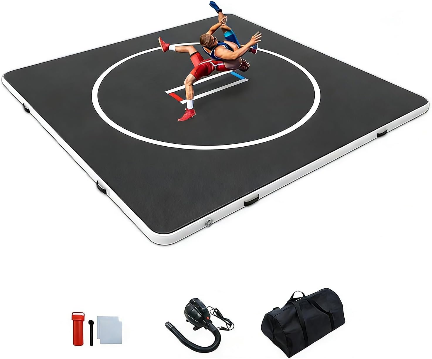 Foldable Home Wrestling Mat, 9.8x9.8' Inflatable Wrestling Mats, with Electric Pump, Carry Bag and Repair Kit, for BJJ, Grappling, Martial Arts, MMA and Boxing