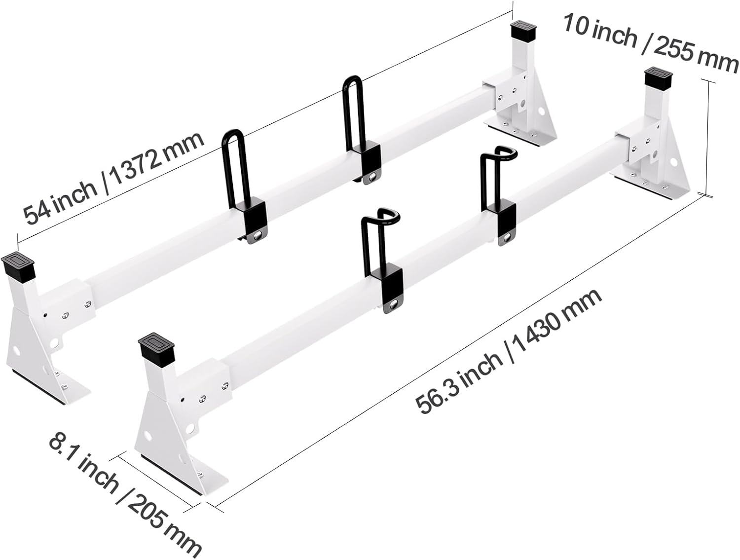 Happybuy Trailer Ladder Rack, 54" 2 Crossbars Ladder Roof Rack, Heavy-Duty Steel Van Roof Ladder Rack, 600 lbs Capacity Van Ladder Rack with Straps, Fit for Ford Transit 150, 250, 350, 2015-2022