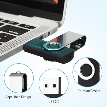 Kanayu 16GB USB 2.0 Flash Drives 100 Pack, LED Keychain, Black