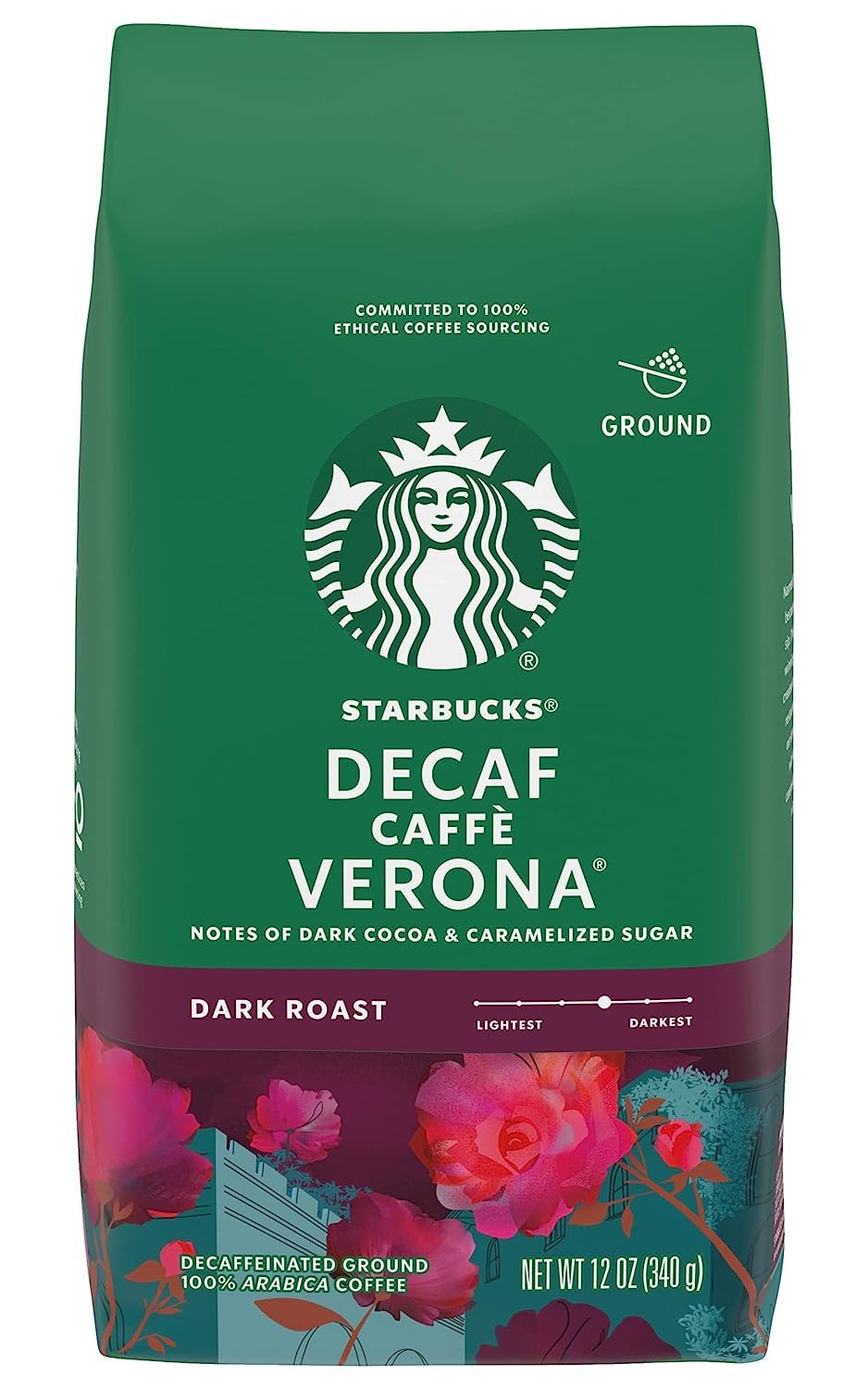 Starbucks Decaf Ground Coffee, Caffè Verona, Dark Roast Decaffeinated Ground 100