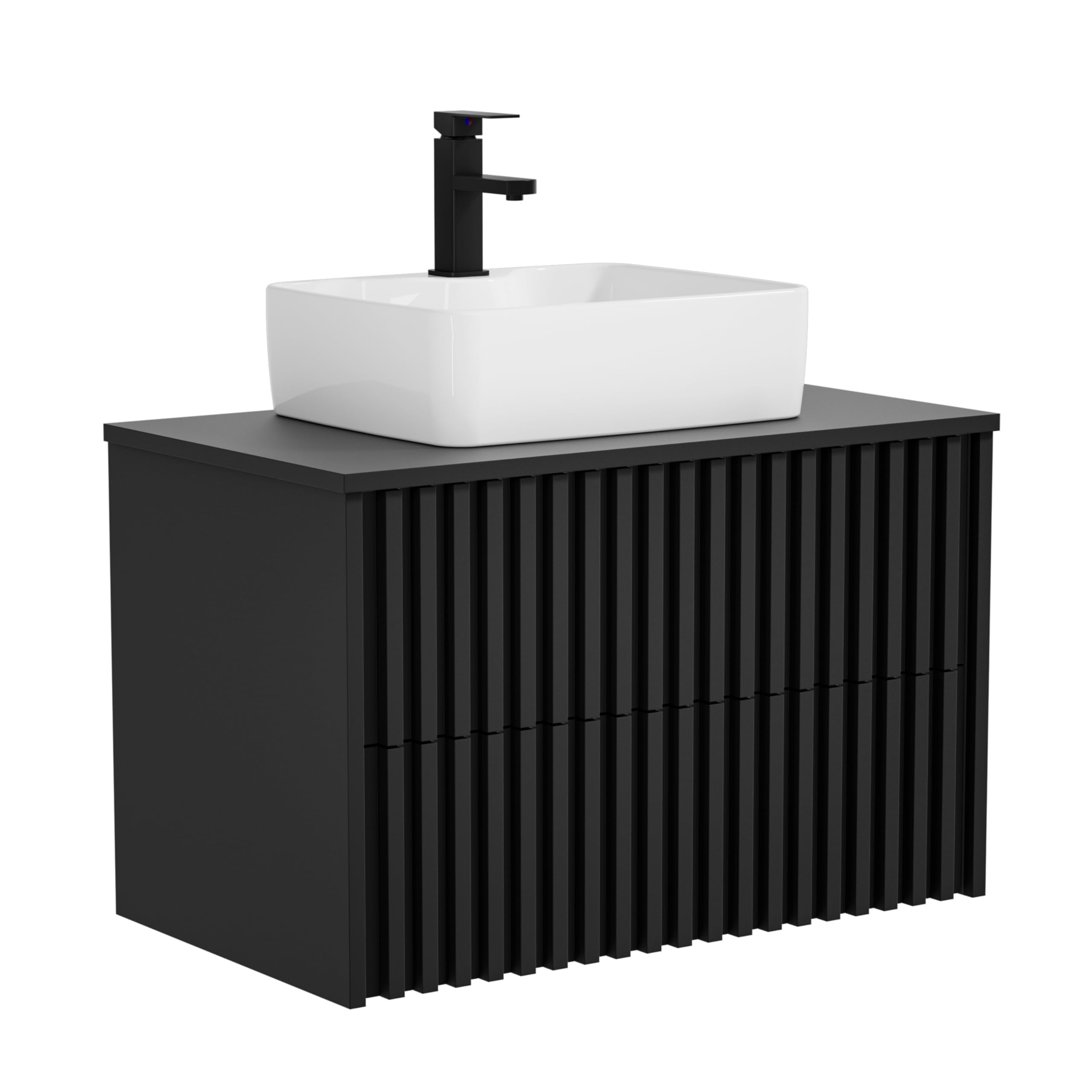 UEV Mueble de Baño 80CM con Lavabo de Cerámica, Mueble de Baño Suspendido Combina Elegancia y Funcionalidad, Lavabo con Mueble de Pared, Negro