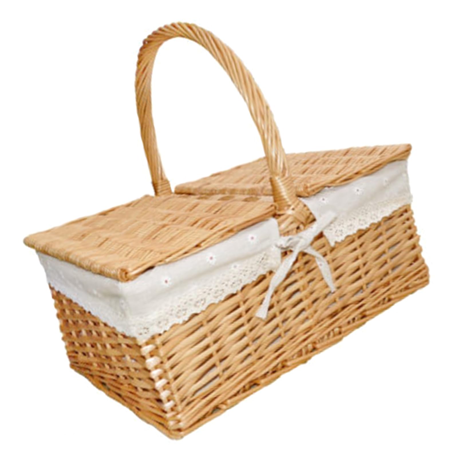 Handcrafted Rattan Woven Basket with Liner Wicker Picnics Hamper Multipurpose Storage for Vegetables Fruit Small Woven Grass Storage