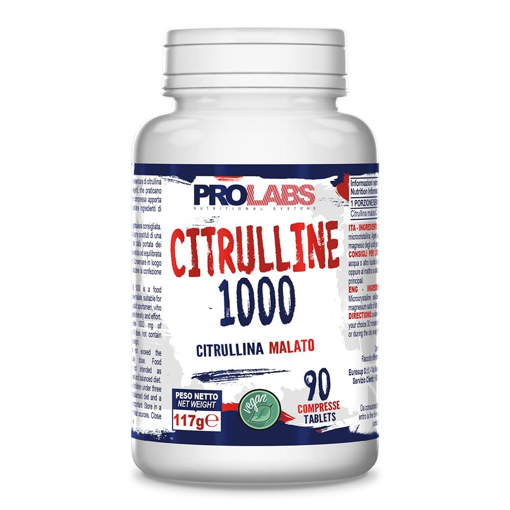 PROLABS – Citrullina Malato 90 Compresse 100% Vegan, Integratore Alimentare di L-Citrullina e Acido Malico Capsule 1000mg, Amminoacido Pump Forza Resistenza Pre Workout, Aminoacidi Atleti e Culturisti