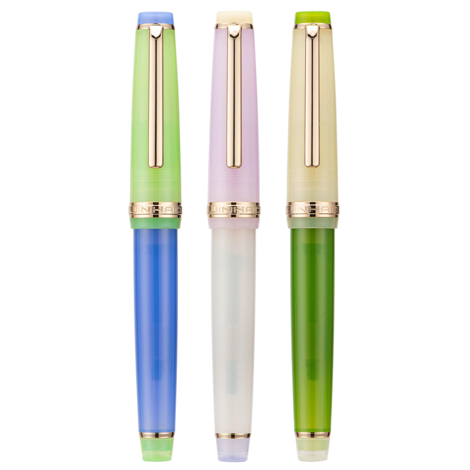 3 Pieces Jinhao 82 Fountain Pen Mixed Morandi Acrylic Color Fine Nib Gold Trim with Converter