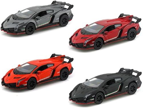 KiNSMART Lamborghini Veneno 1:36 Escala 1:36 5 pulgadas de metal fundido a presión modelo Super Auto (Juego de 4)