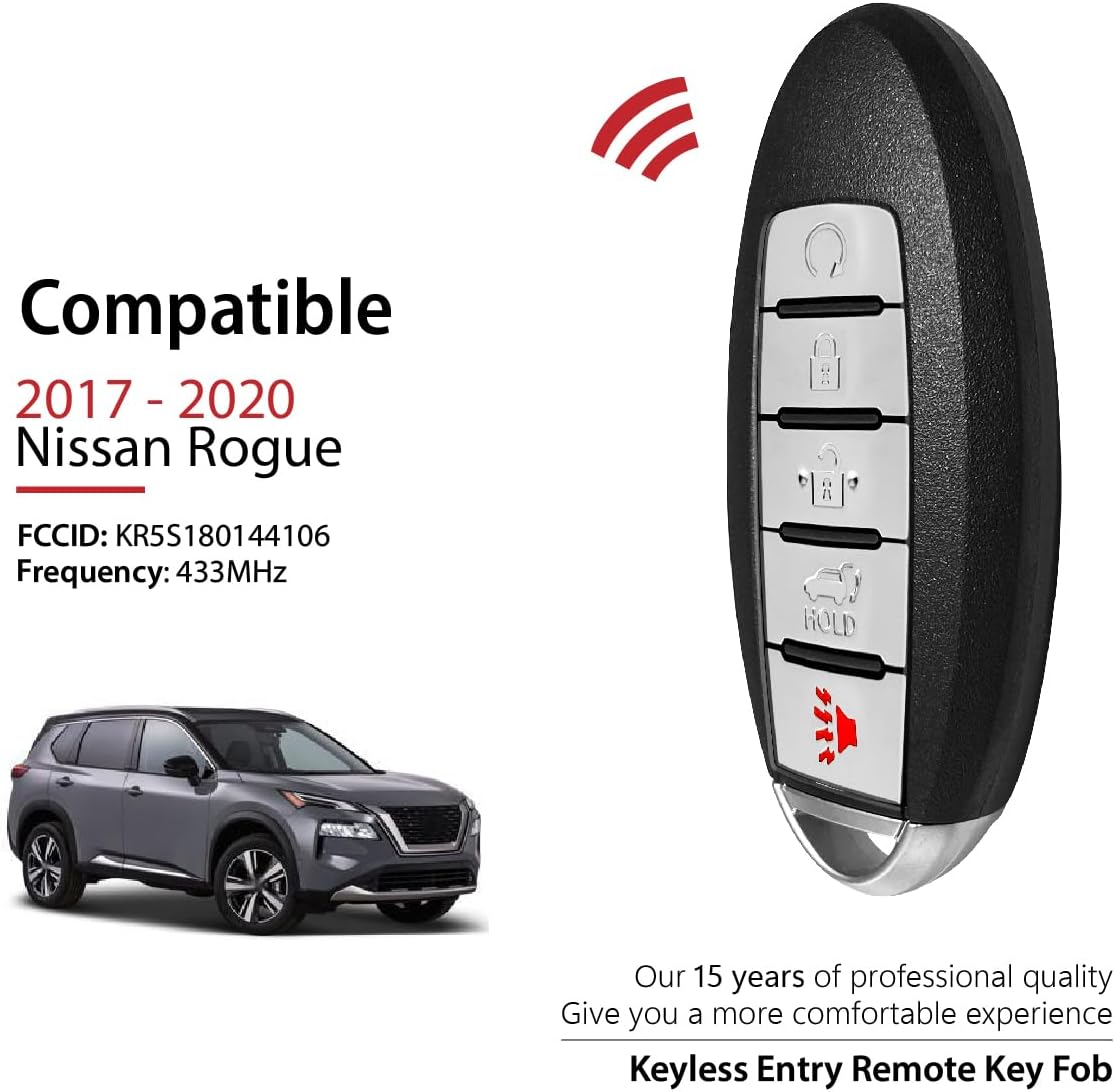 2 Keylessbest Replacement for 2017 2018 2019 2020 Nissan Rogue Key Fob Remote Control KR5S180144106 5 Buttons 433MHz