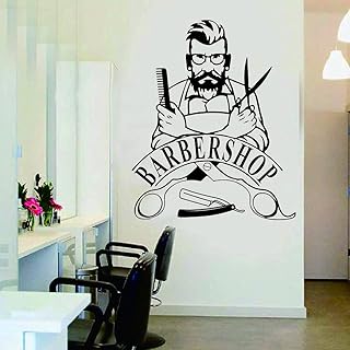 Barber Shop Removable Wall Decal Art Man Barbershop Wall Decor Stiker Window Decoration Sticker Poster (50X40CM, JWH110)