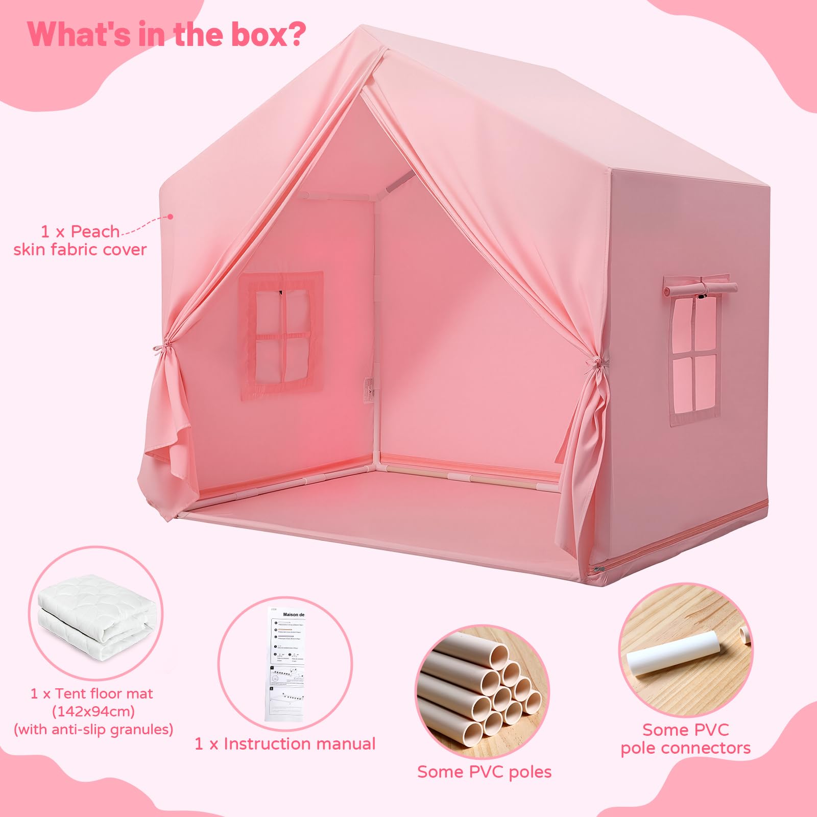 Kinderzelt für Spielzelt Kinder Indoor: Rosa Zelt Kinder Kinderzimmer - Spielzelte mit Fenster - Zelt für KindGeschenk für Mädchen und Jungen (Rosa)