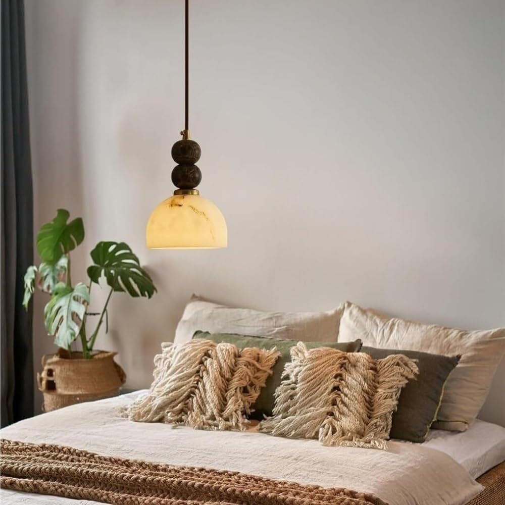 Lampada a Sospensiin Stile Nordico Alabastro, Decorazicon Sfere Di Marmo Sovrapposte, Base G9 Decorativa,A Cupola Piccolo con Cavo Regolabile per Comodino e Sala da Pranzo.