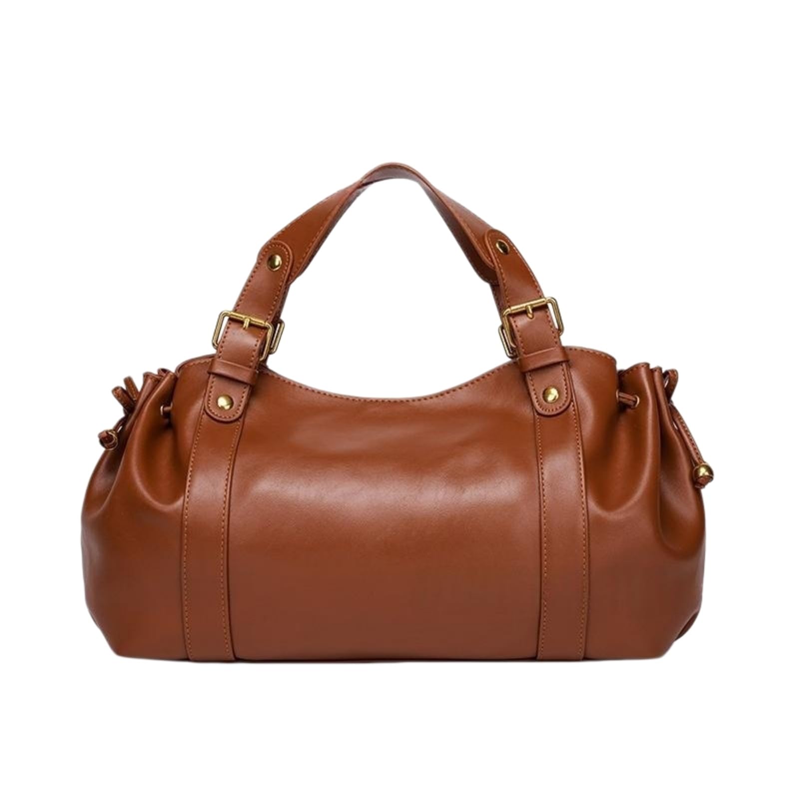 Beauty Case Tote in Pelle Morbida Ruched, Borsa A Spalla per Pendolari di Grande capacità