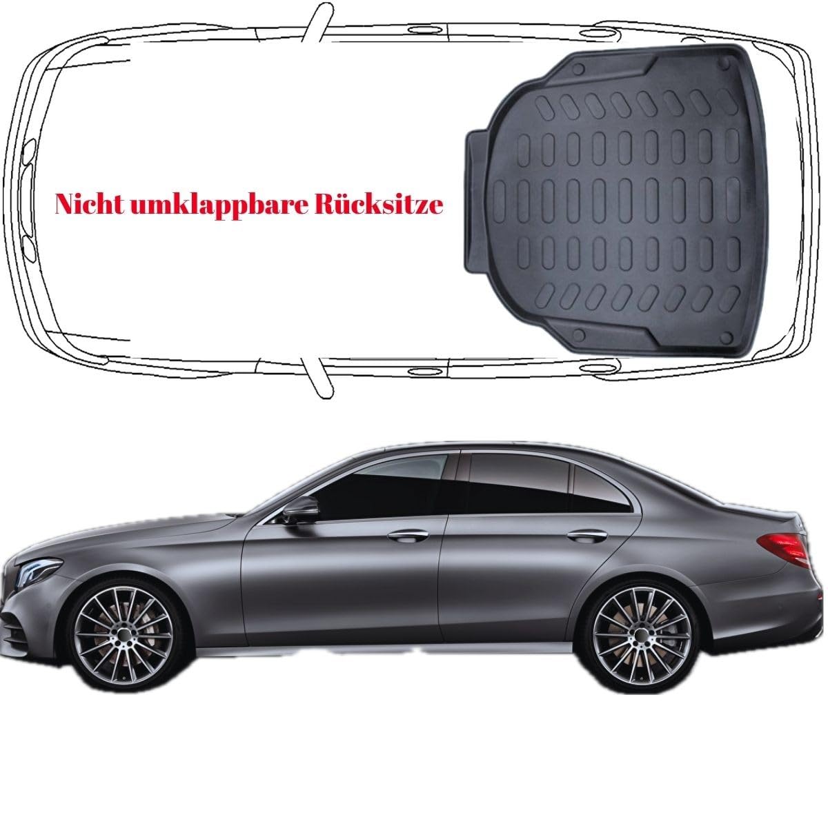 Rizline 3D Komplettset für Mercedes E Klasse W213 Limousine 2016-2023 | **Nicht für umklappbare Rücksitze und X213**, Fussmatten & Kofferraumwanne aus TPE Gummi, Gummimatten & Kofferraummatte