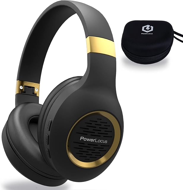 Bluetooth Headphones Over-Ear, PowerLocus Wireless Headphones, Hi-Fi Stereo Deep Bass, Soft Earmuffs Foldable Headphone with Built-in Microphone, Wireless and Wired Headset for Cell Phones,Tablets, PC