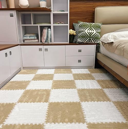 Miniatura 9 de Tapete de rompecabezas de 12 piezas, azulejos de felpa entrelazados, azulejos antideslizantes de espuma EVA, construyen una zona segura para