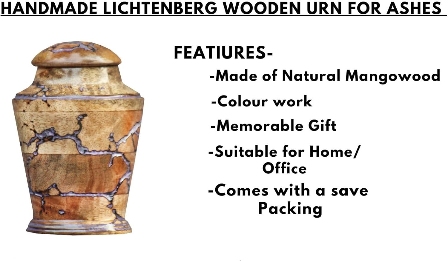 Wooden Urn Box Lichtenberg Figure Resin Urn Cremation Urn for Human Ashes Adult Large Funeral urn Ashes Urn for Adults pet Loss Gift Sympathy Gift Memorial Urn (Large up to 100 lb) (Purple Resin)