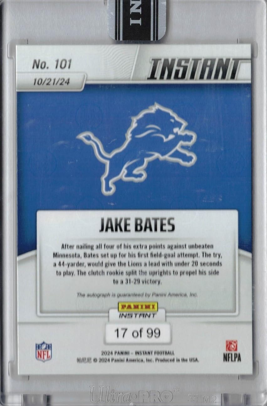 2024 Panini Instant Football #101 Jake Bates Certified Autograph Rookie Card Lions - Only 99 made!