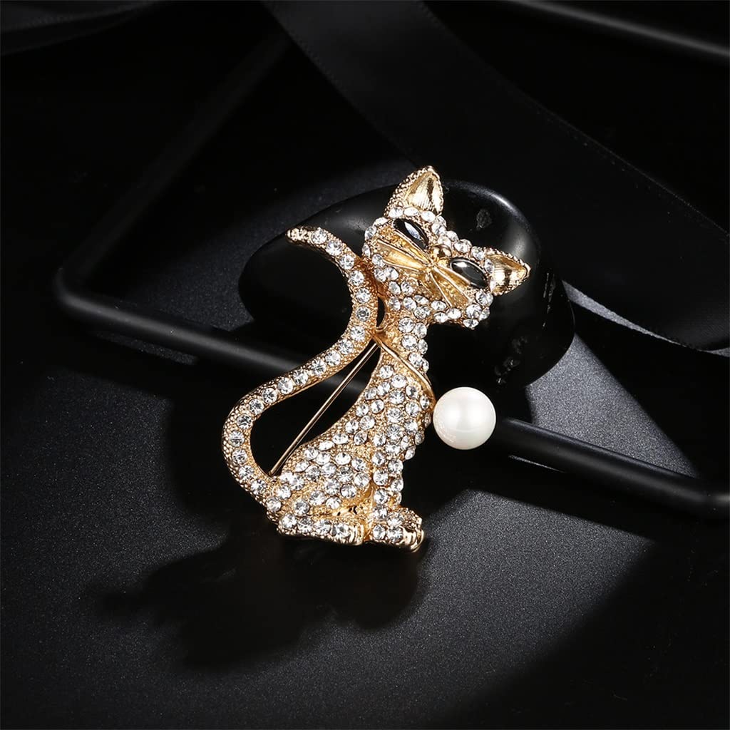 Weibliche Retro Perle Nette Katze Brosche Weibliche Brosche Kleid Pin Mantel Passend