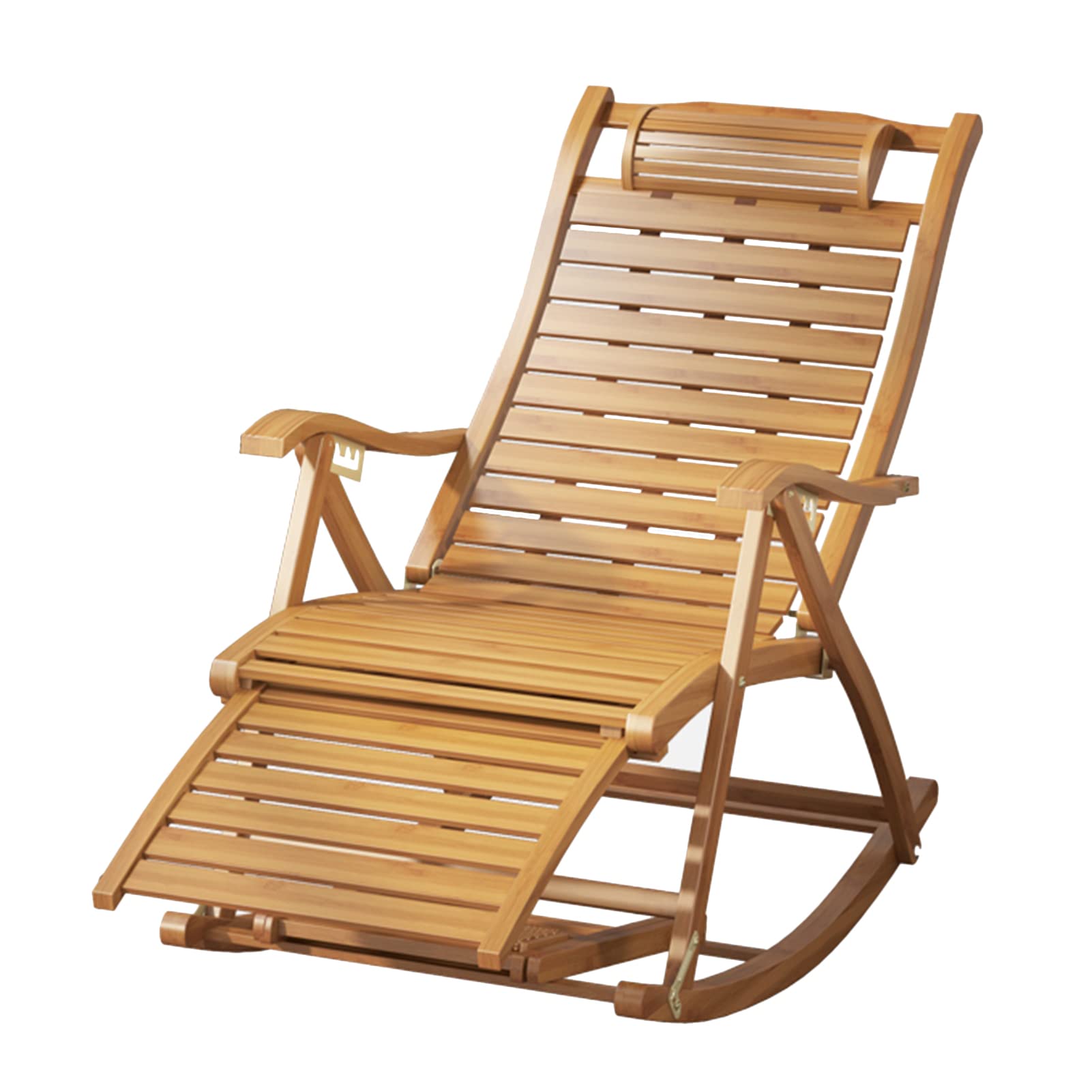 WOTZOV Folding Bamboo Recliner, Outdoor Sun Lounger Relaxer Rocking Chair With 5-Position Adjustable Back, Stretchable Footrest, Lounge Chair For Balcony Garden Patio