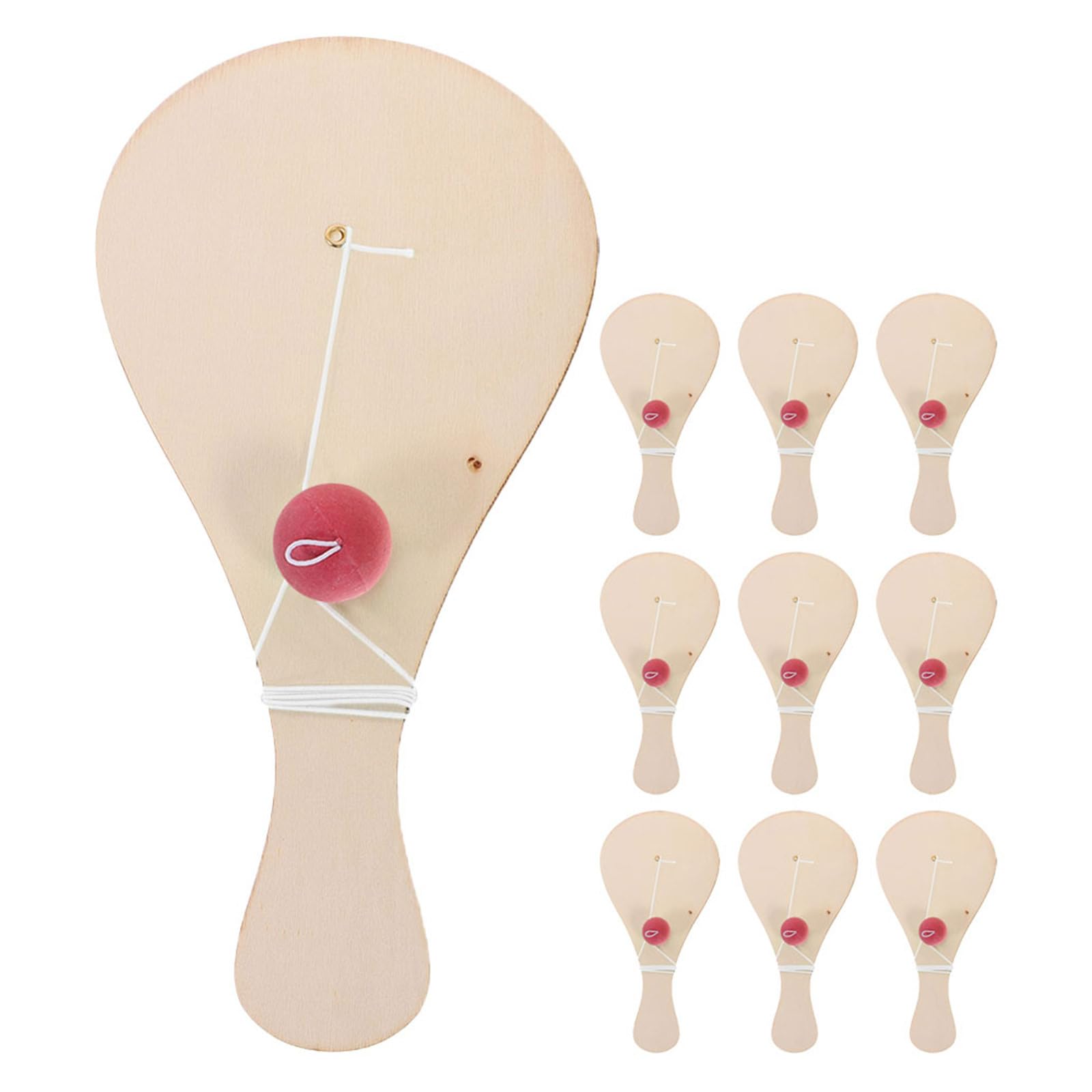 SOLUSTRE 10pcs Wooden Paddle Ball Set with String, Blank Paddle Ball Boards for Kids, DIY Painting and Coloring Activity Toys