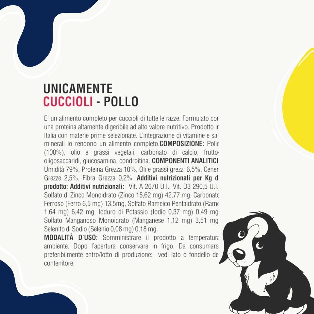 Umido Unipro Perro Unicamente Pollo, alimento completo monoproteico para perros cachorros de todas las tallas y razas | 12 bandejas de 150 gramos cada una, 12 x 150 g