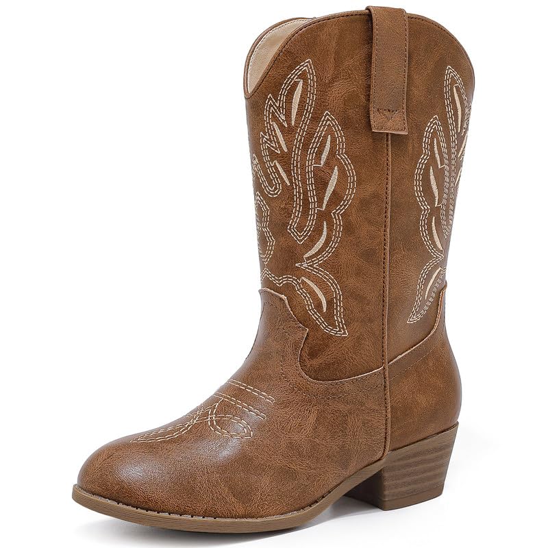 Girls Cowboy Boots for Kids Cowgirl Boots for Girls Mid Calf Pointed Toe Embroidered Cowgirl Fancy Dress Cow Girl Horse Riding Western Party Shoes for Toddler Little Big Kids