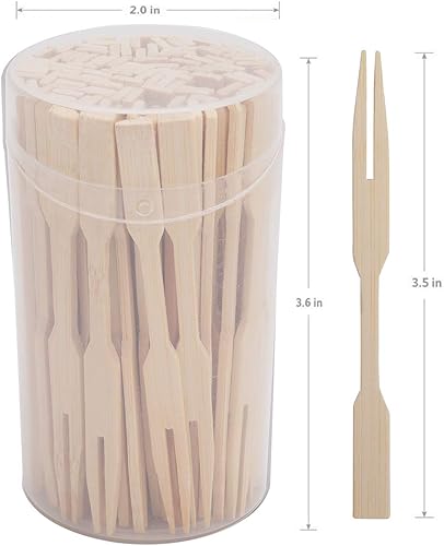 Miniatura 2 de Lawei Paquete de 6 mini tenedores de bambú de 3.5 pulgadas, 600 piezas de palillos de frutas de bambú para aperitivos, cócteles, frutas, pasteles,