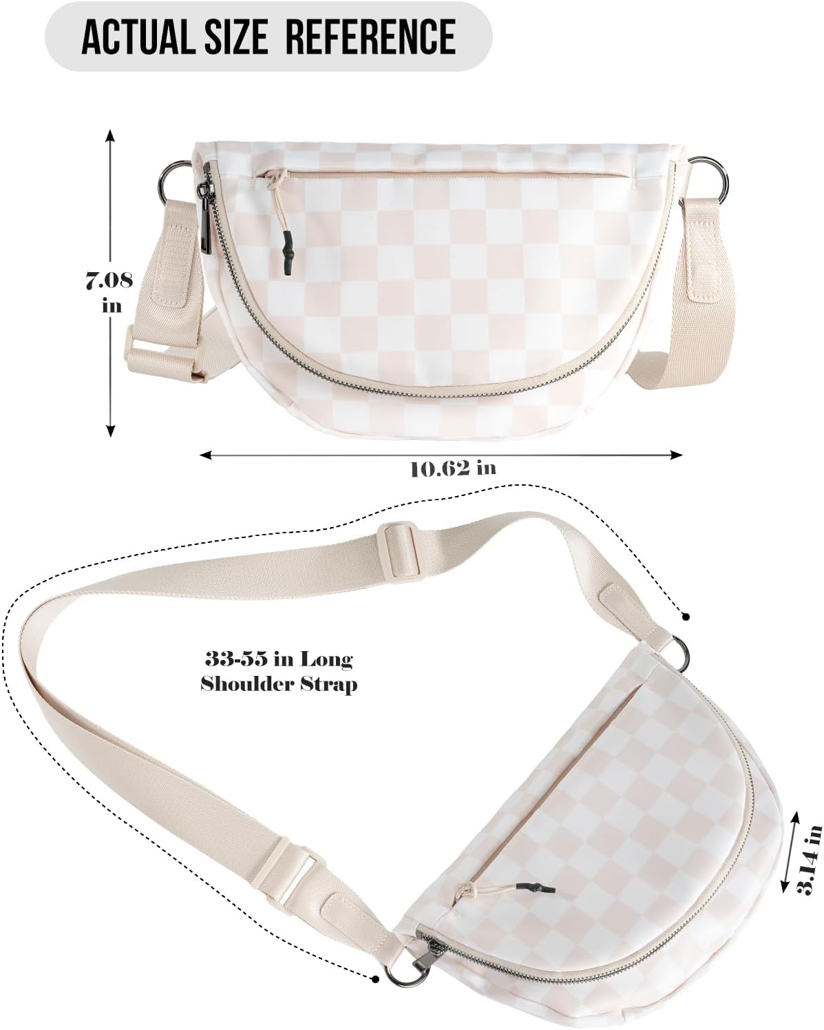 Checkered Crossbody Messenger Bag, Black and White Pattern, Adjustable Shoulder Strap - Image 4