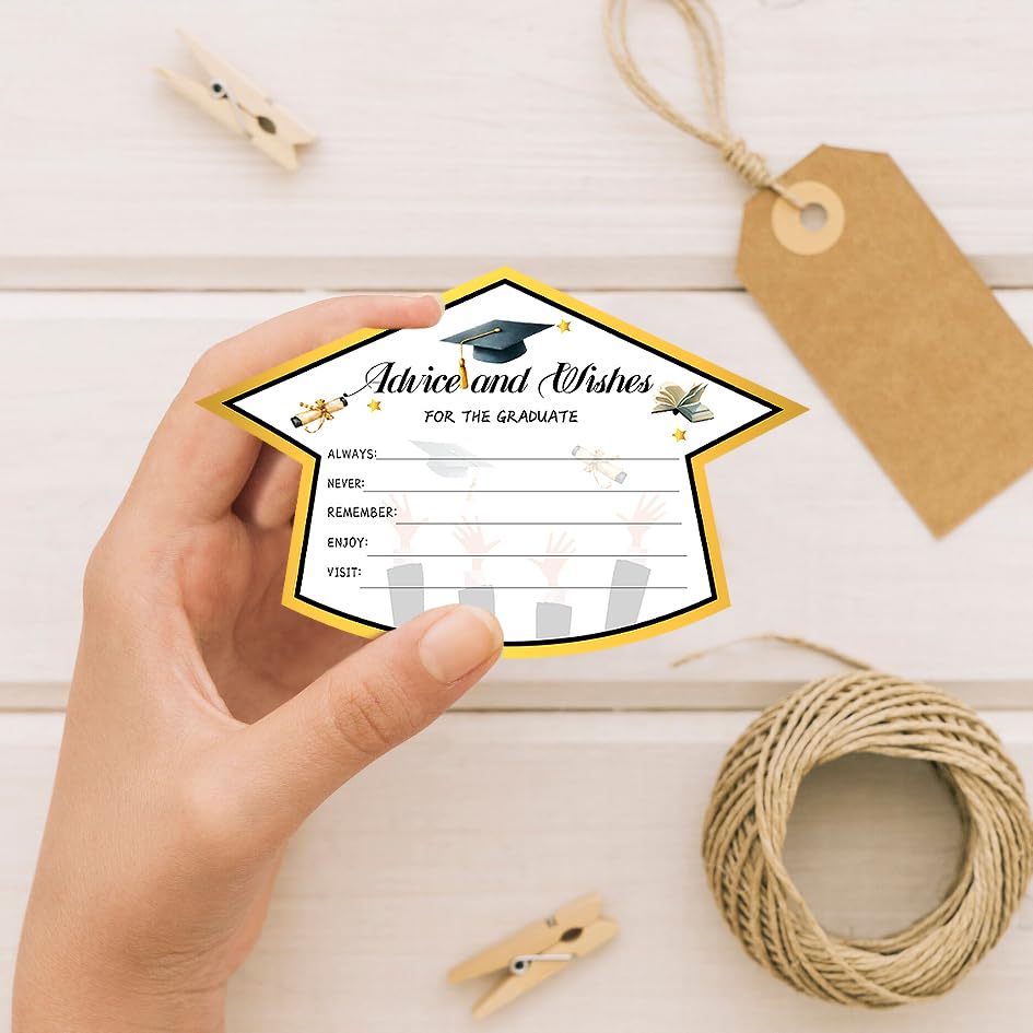 Image of 50Pcs Graduation Advice Cards for the graduate 2026, Graduation Advice and Wish Cards Box for Congrats Grad Class of 2026 Graduation Party Decorations Supplies (Gold)