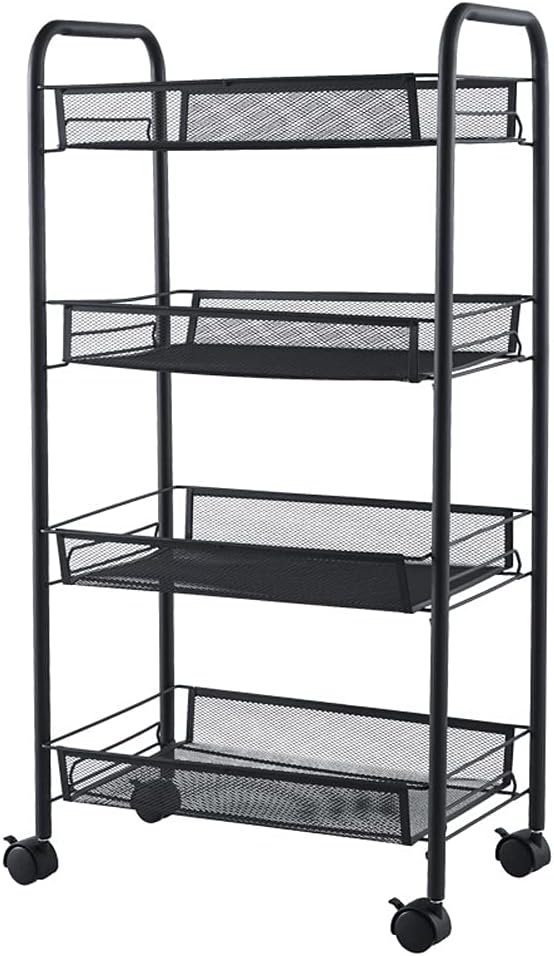 Light Bird キッチンラックワゴン キャスター付き4段 メッシュ バスケット スチールラック メタル シェルフ 隙間収納 オフィス ツールワゴン キッチン バスルーム リビング パントリー Lb 110 ブラック 期間限定の激安セール