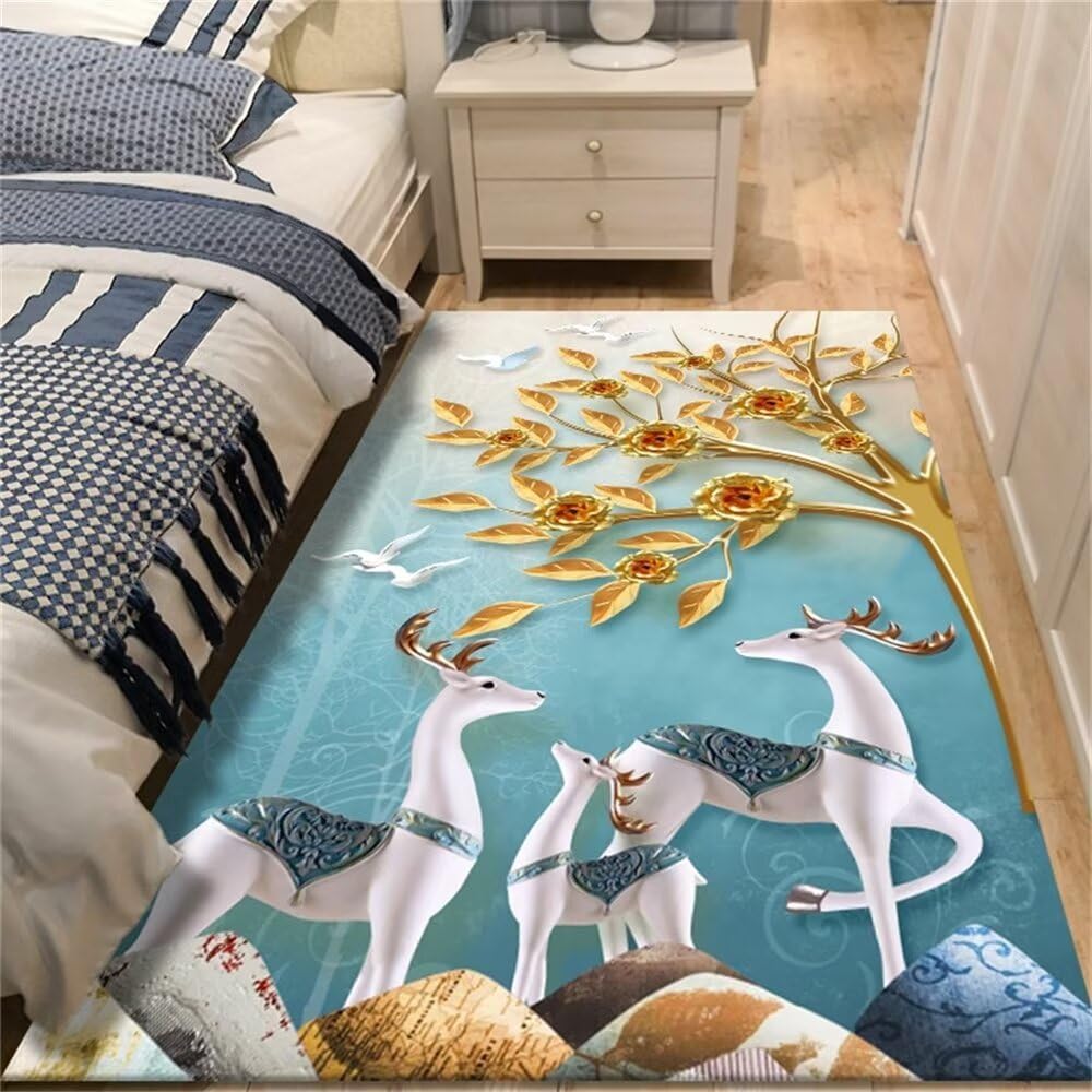 Tapis long pour couloir bleu 80x150 cm lavable à motif animal