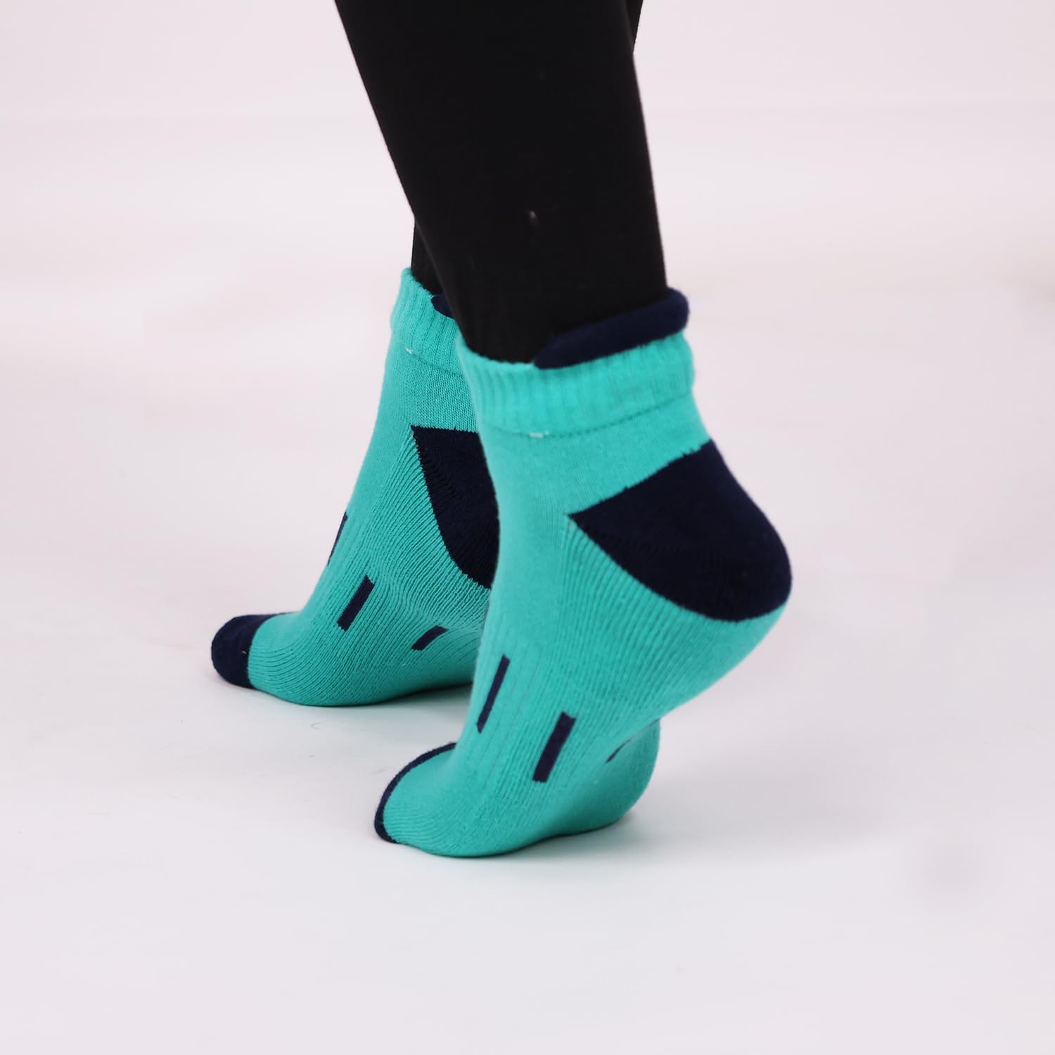 FOOTPRINTS Bamboo Unisex Sports Socks for Kids | Ankle Length | Anti Odour & Breathable | Cushioned Base & Anti-Bacterial | Blue,Red & Green | 9-12 Year | Pack of 3 - Image 4 thumbnail