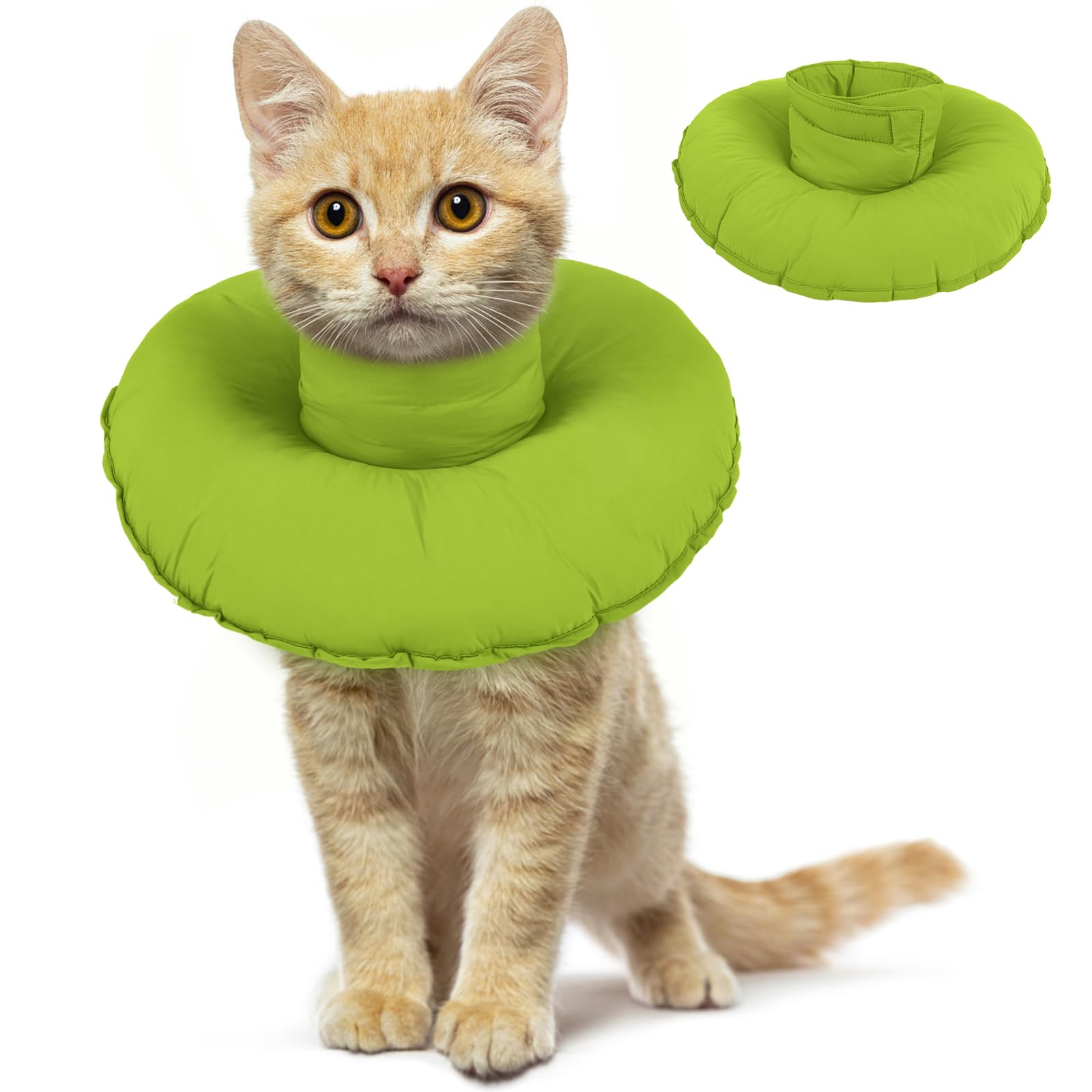 Cat Cones to Stop Licking, Comfy Kitten Doughnut Collar Soft Cat Cones for Kittens Post Op Collar to Stop Scratching(Green, S) — image 1
